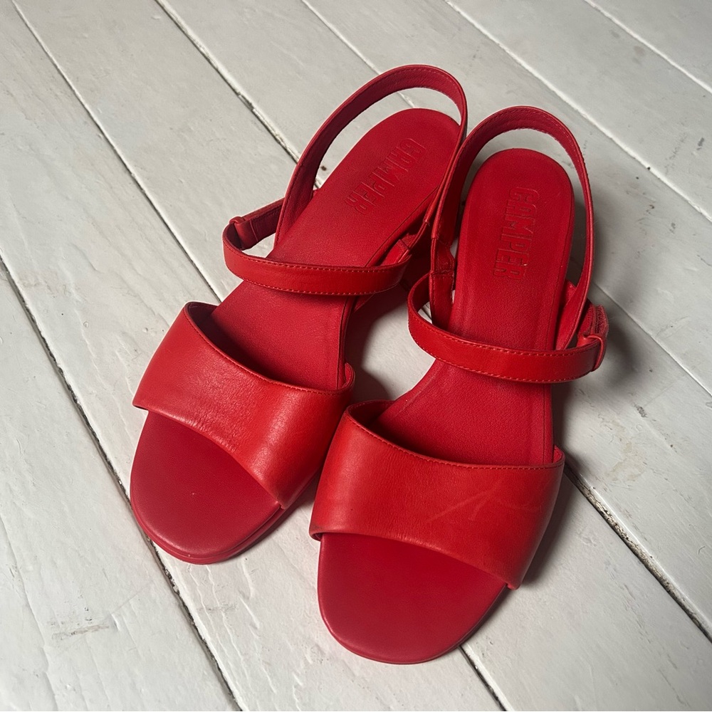 Camper red leather heeled sandals